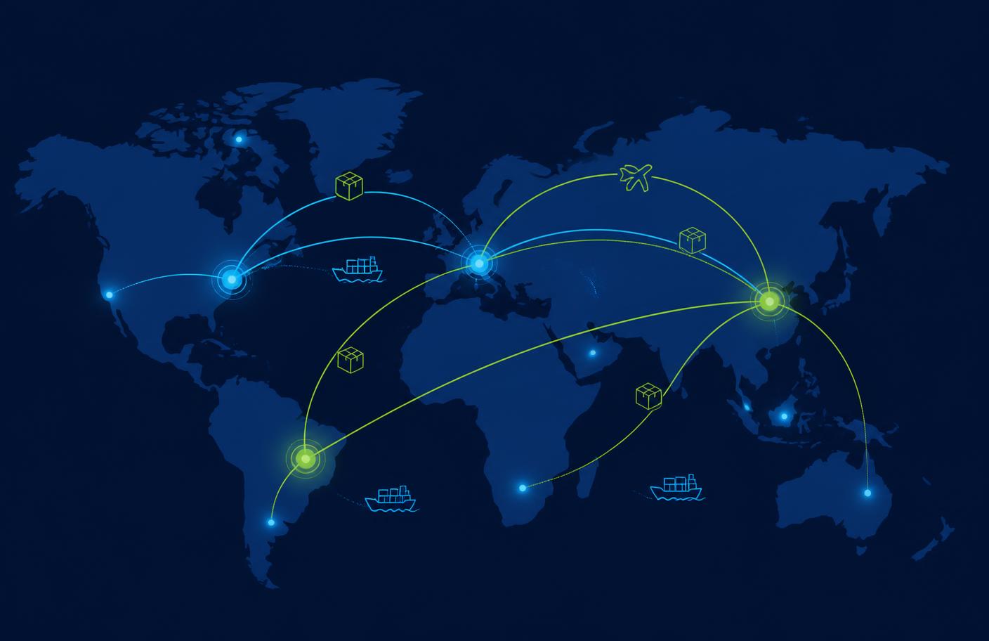 Global trade routes connecting continents to the United States